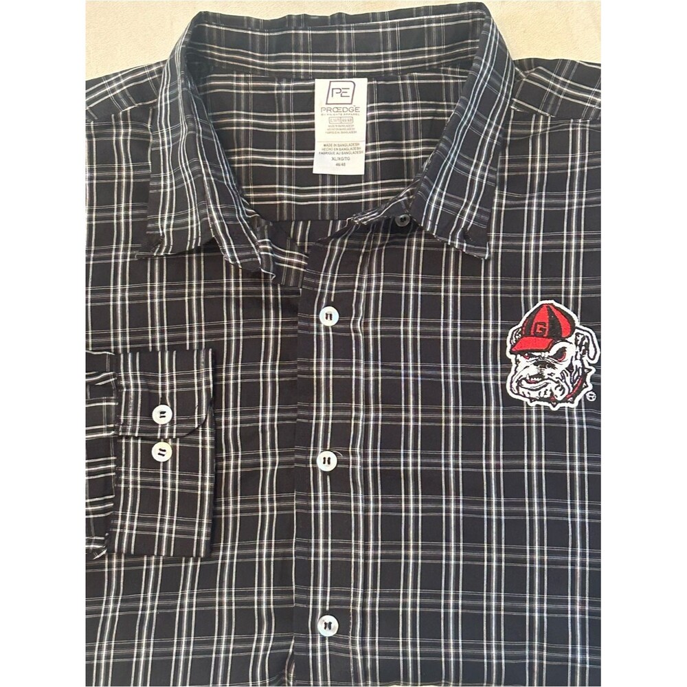 Pro Edge Georgia Bulldogs Plaid Button Down Shirt Men's XL Black NCAA